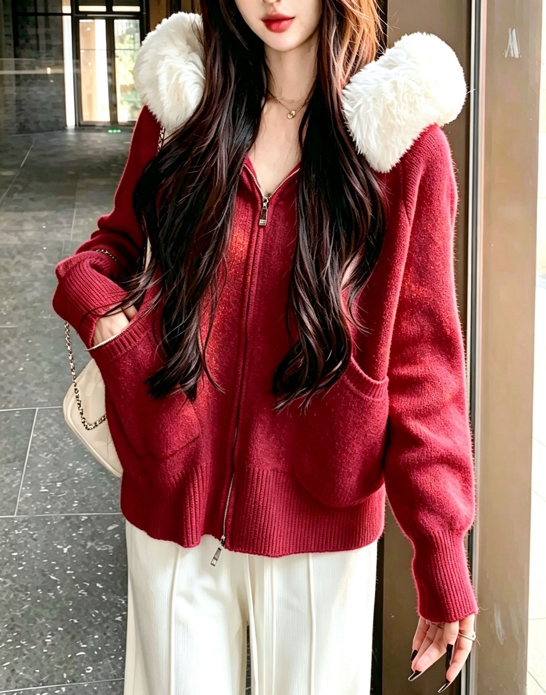 Damen Kapuzenjacke mit Fake-Fur-Kragen und durchgehendem Reißverschluss Shop Nory