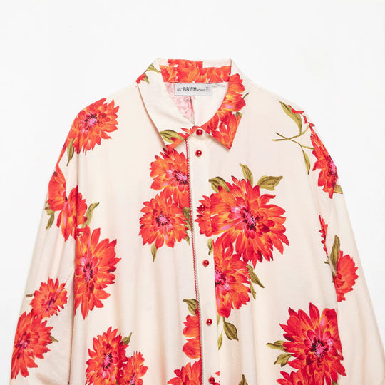 Damen Oversize-Hemdbluse mit großflächigem Blumenprint, Reverskragen und durchgehender Knopfleiste Shop Nory