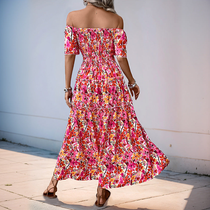 Damen Stufiges Maxikleid mit Carmen‑Ausschnitt, Smok‑Bustier und Seitenschlitz Shop Nory