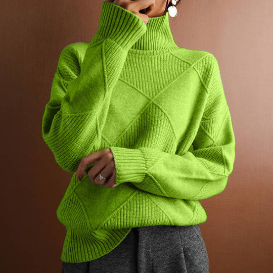 Damen nan weit geschnittener Strickpullover mit hohem Rollkragen und Rautenmuster Shop Nory