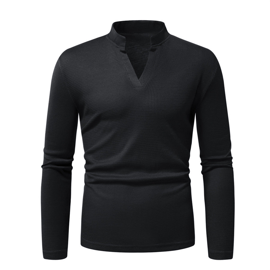 Herren Thermisches Waffel-Strickshirt mit Stehkragen und V‑Ausschnitt Shop Nory