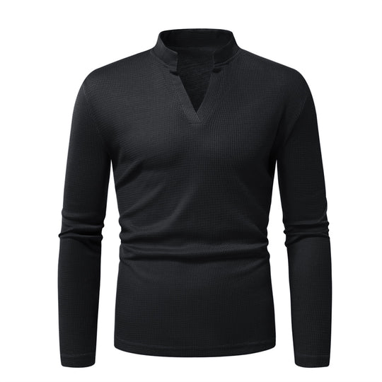 Herren Thermisches Waffel-Strickshirt mit Stehkragen und V‑Ausschnitt Shop Nory