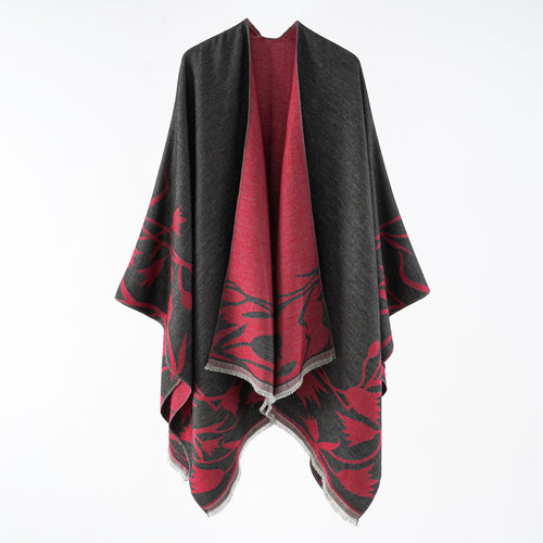 Damen Wendbarer Oversize-Capeponcho aus Wollmix mit floraler Jacquardwebung Shop Nory