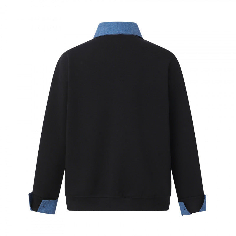 Unisex Oversize-Halbzip-Sweatshirt mit kontrastierendem Hemdkragen und Denim-Bündchen Shop Nory