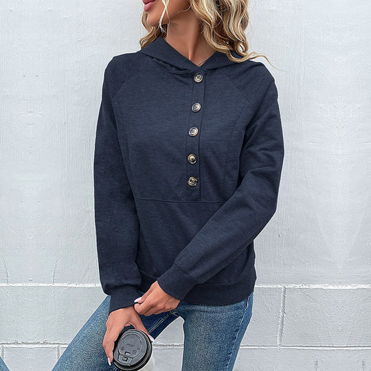 Damen Kapuzenpullover mit asymmetrischer Knopfleiste und Raglanärmeln Shop Nory
