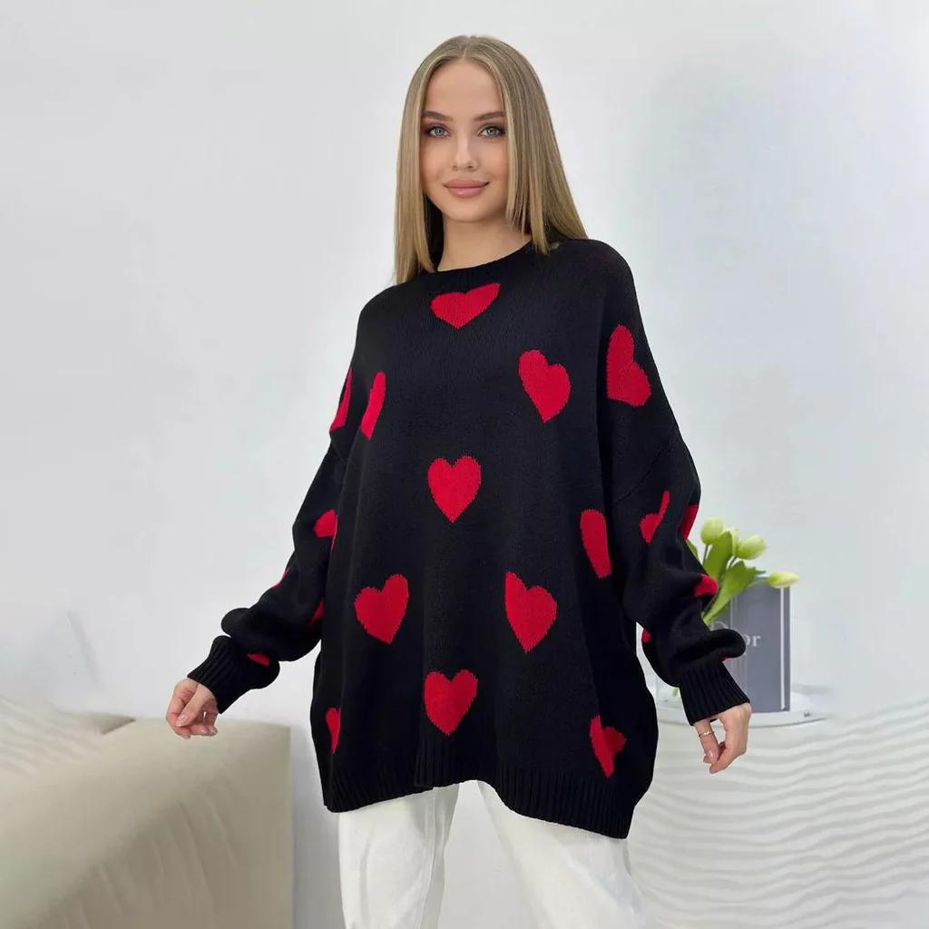 Damen Oversize Strickpullover mit Herz‑Motiv, Rippbündchen & weiter Silhouette Shop Nory