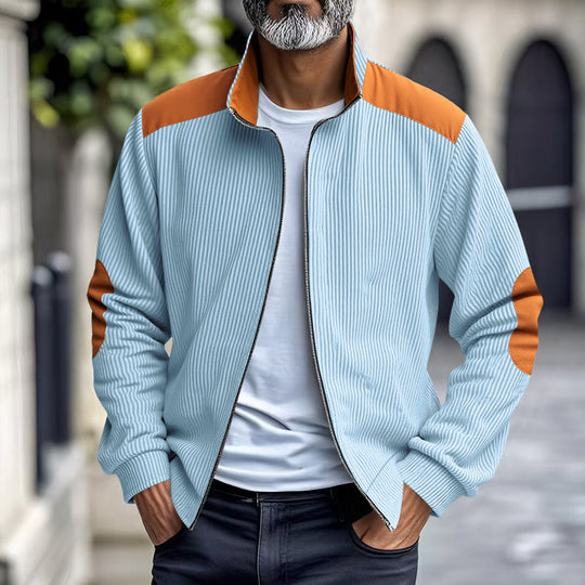 Herren Sportliche Zip-Jacke mit Rippenstruktur und Kontrastärmel