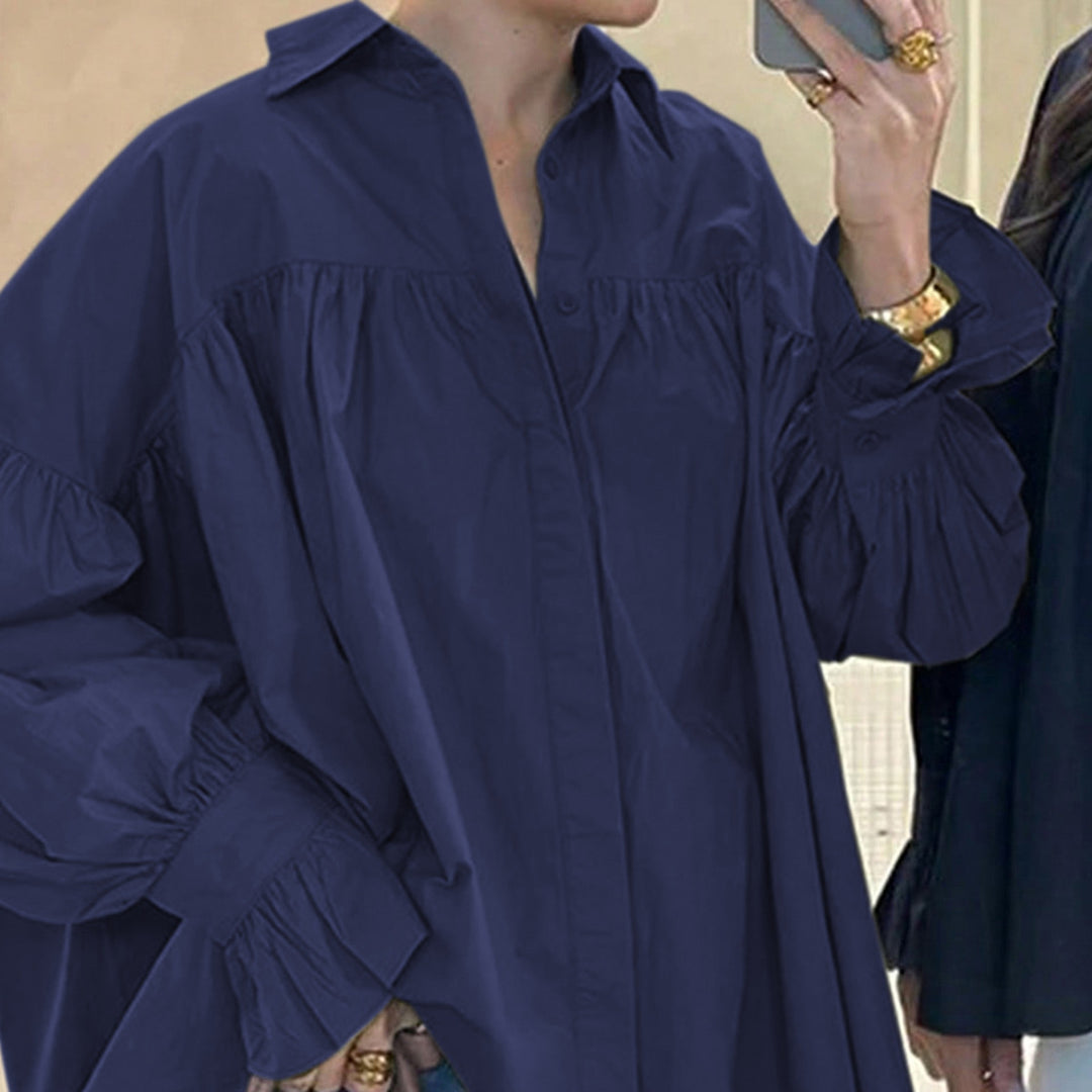 Damen nan weites Oversize-Hemd mit geraffter Schulterpasse und Ballonärmeln Shop Nory