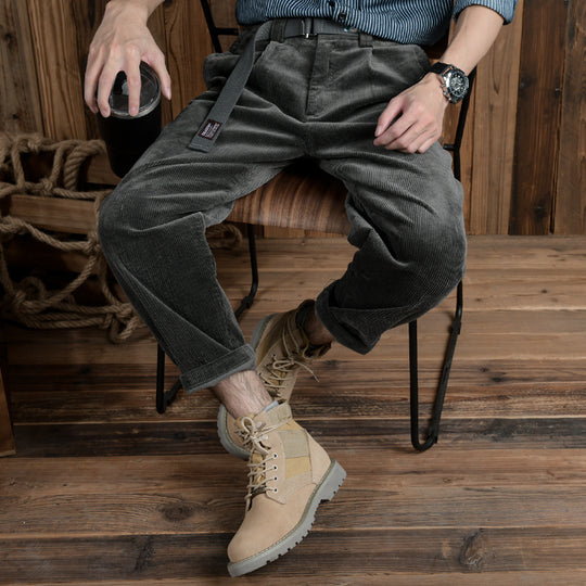 Herren Cordhose im Relaxed-Fit mit konischer Passform und Canvas-Gürtel Shop Nory