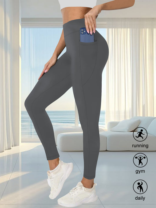 Damen High-Waist Sportleggings mit seitlicher Handytasche und formendem Kompressionsstoff Shopy Nory