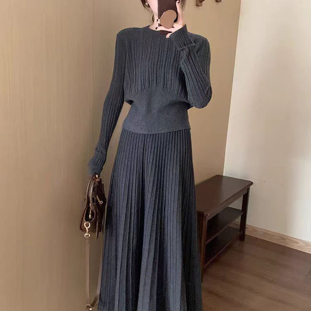 Damen Elegantes Plissee Maxikleid mit Strickpullover Shop Nory