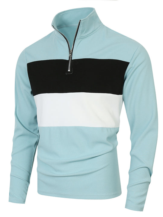 Herren Halbzip-Pullover mit Stehkragen, breitem Blockstreifen und fein gerippter Struktur Shop Nory