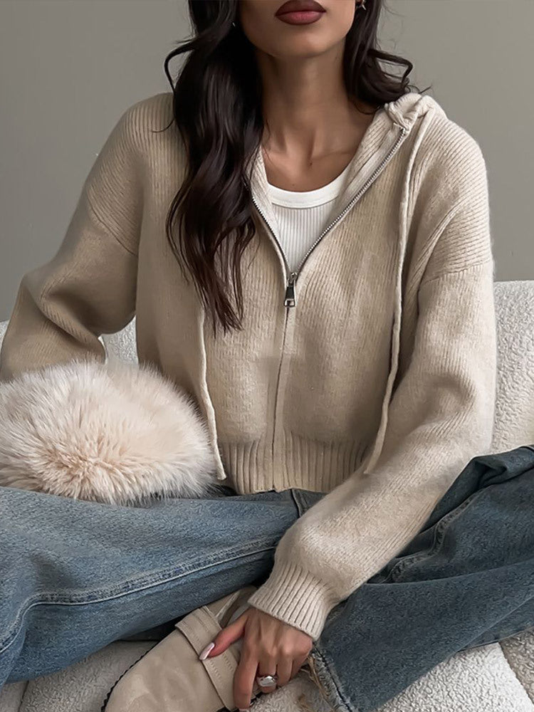 Damen lässiger Zip-Hoodie mit weichem Strick und lässiger Passform Shopnory