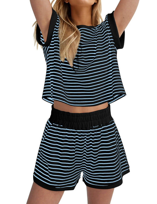 Damen Lässiges gestreiftes Set aus lockerer Oberteil und Shorts