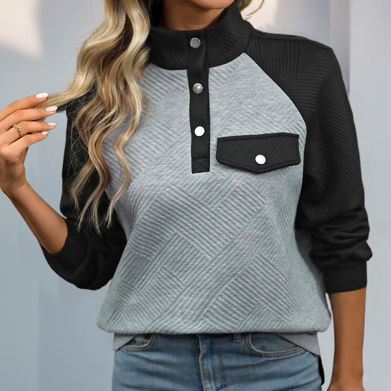 Damen Steppstruktur-Sweatshirt mit Raglanärmeln, Druckknopf-Leiste und Brustpatte Shop Nory