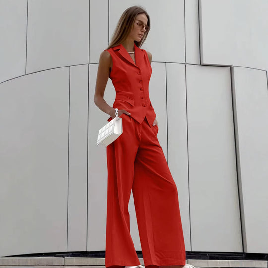 Damen Ärmelloses Tailoring-Zweiteiler mit taillierter Weste und weiter Marlenehose Shop Nory