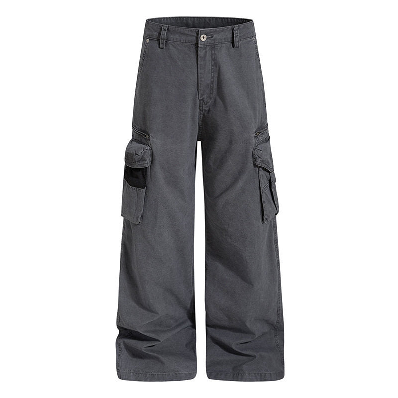 Damen Weite High‑Waist Canvas-Cargohose mit Multi‑Taschen und Netz-Details Shop Nory
