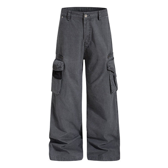 Damen Weite High‑Waist Canvas-Cargohose mit Multi‑Taschen und Netz-Details Shop Nory