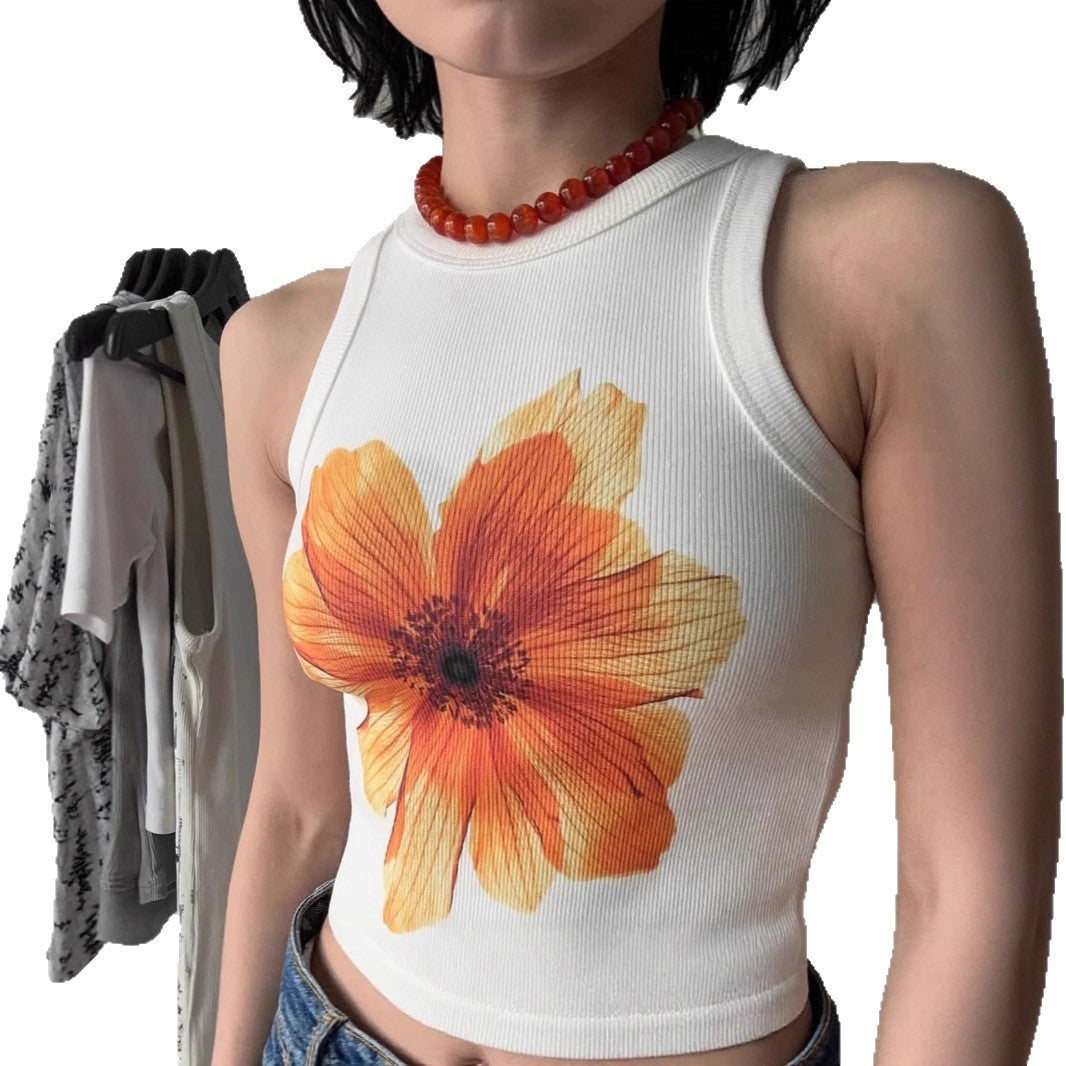 Damen ärmelloses Oberteil mit floralem Stickdesign Shopnory