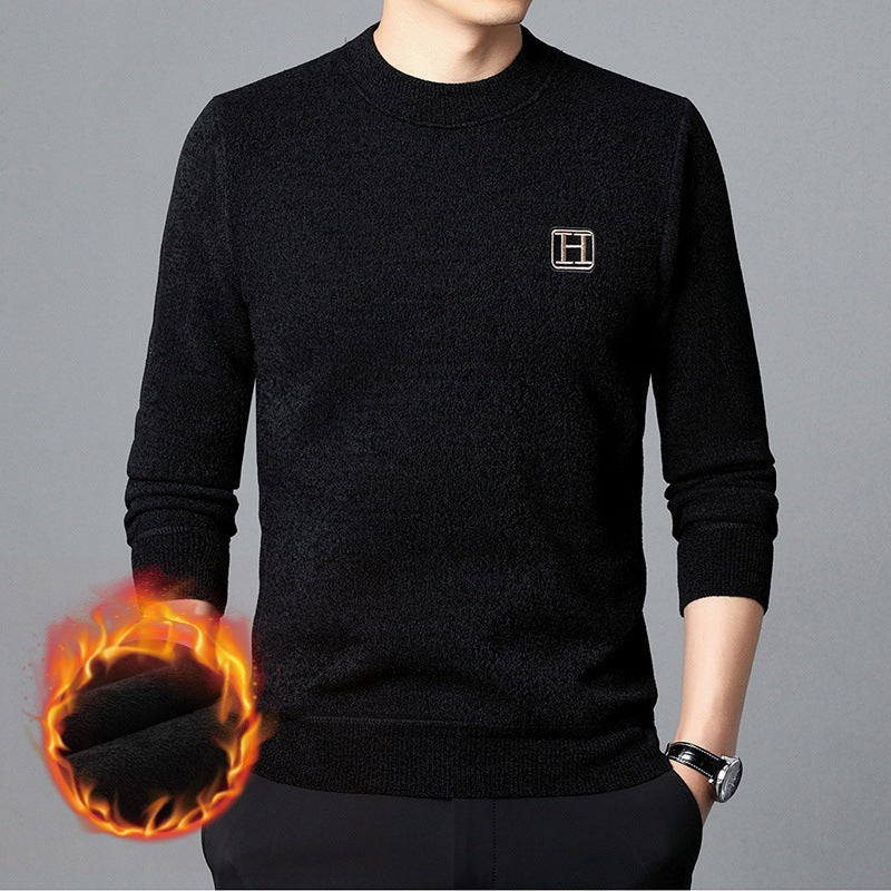 Herren Feiner Thermo-Rundhalspullover aus wärmendem Microfleece mit Slim‑Fit und Logopatch Shop Nory