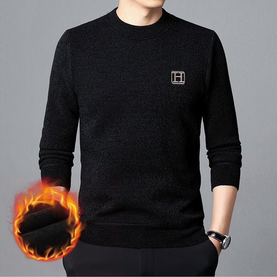 Herren Feiner Thermo-Rundhalspullover aus wärmendem Microfleece mit Slim‑Fit und Logopatch Shop Nory
