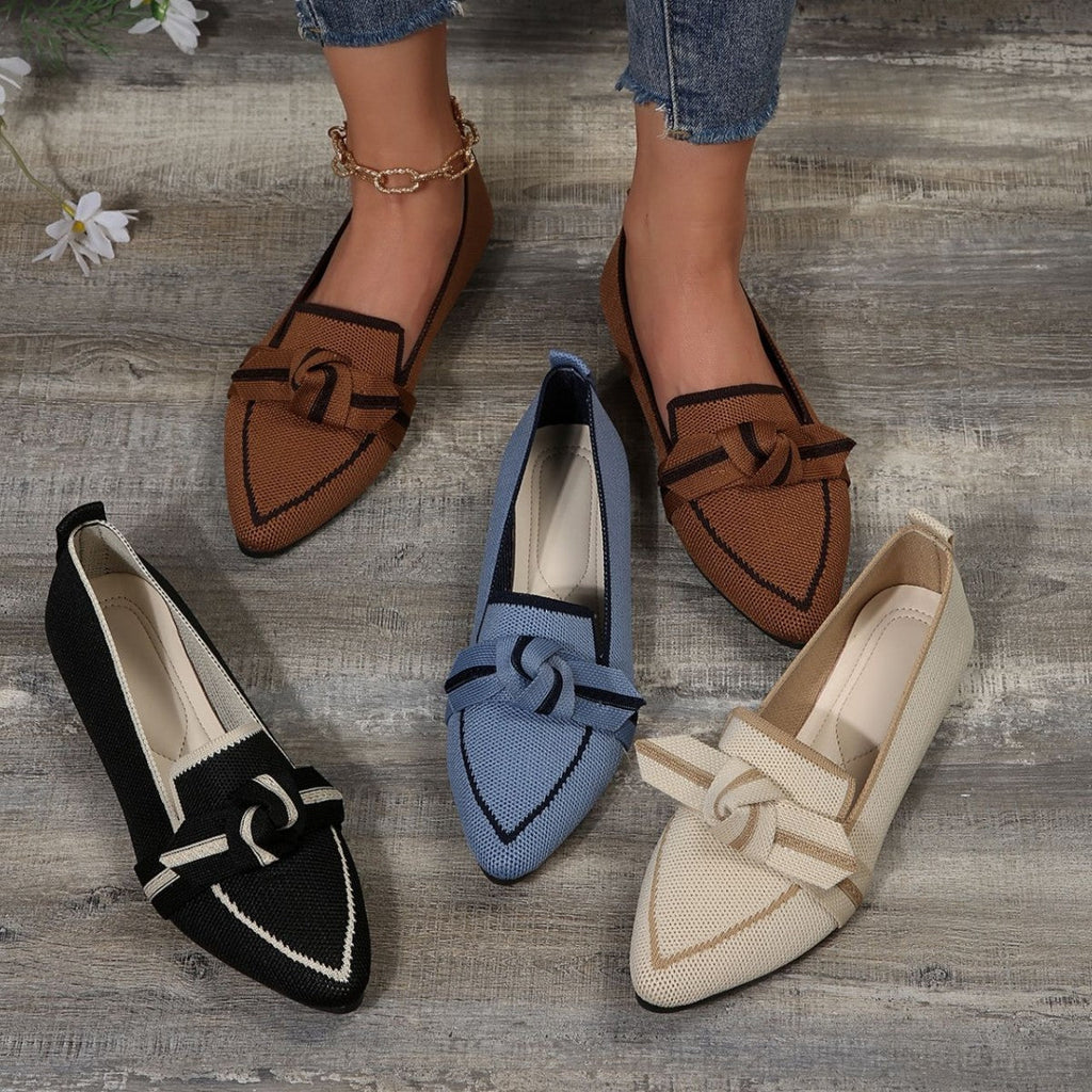 Damen Ballerinas mit modischem Streifendesign und charmantem Schleifenakzent Shopnory