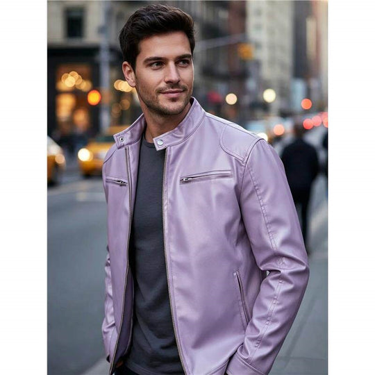 Herren Biker‑Style Kunstlederjacke mit Stehkragen und Reißverschlusstaschen Shop Nory