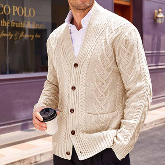 Herren Zopfstrick-Cardigan mit Schalkragen und aufgesetzten Taschen Shop Nory