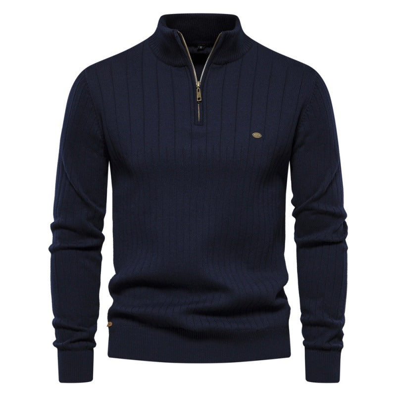 Herren Pullover mit halbem Reißverschluss und Rippstruktur