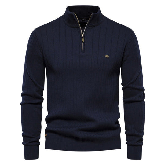 Herren Pullover mit halbem Reißverschluss und Rippstruktur