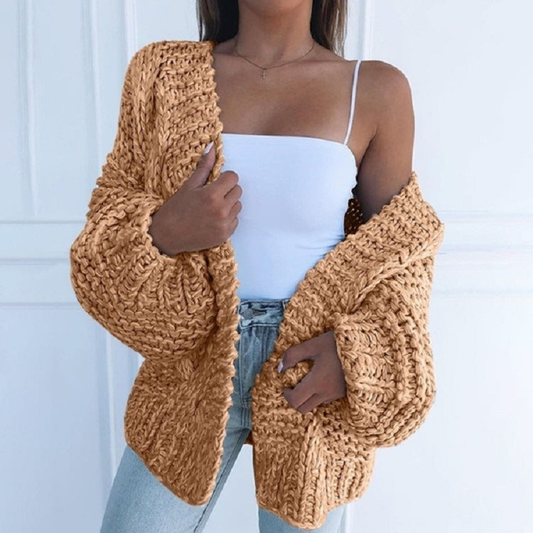 Damen Oversized Grobstrick-Cardigan mit Balloon-Ärmeln und offener Front Shop Nory