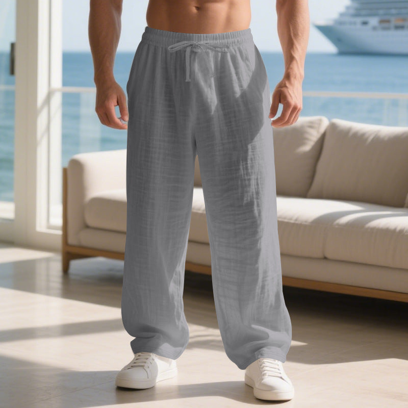 Herren lockere Sommerhose aus leichtem Leinenmaterial mit elastischem Bund und Seitentaschen
