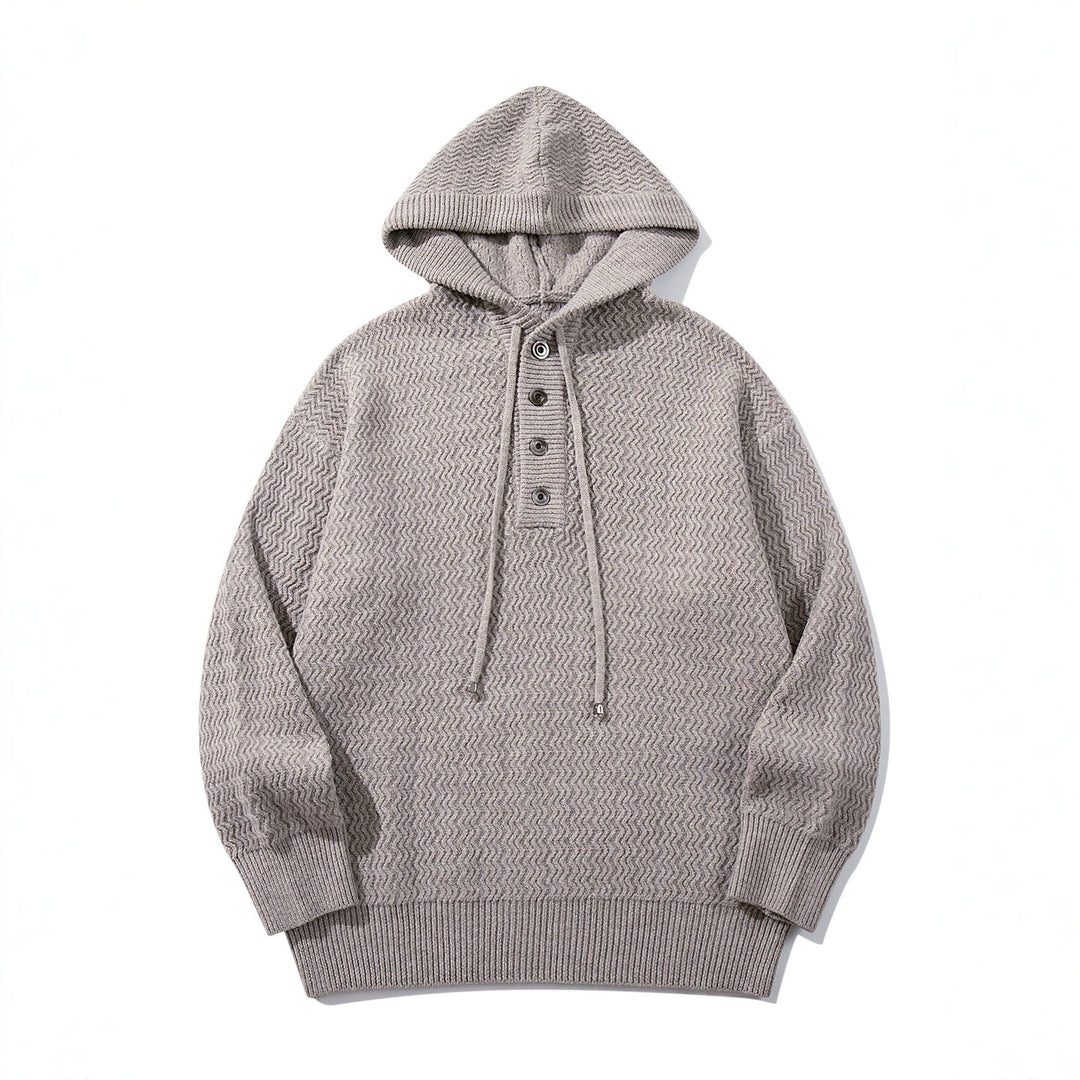 Unisex Strukturierter Kapuzen‑Strickpullover mit Henley‑Knopfleiste Shop Nory