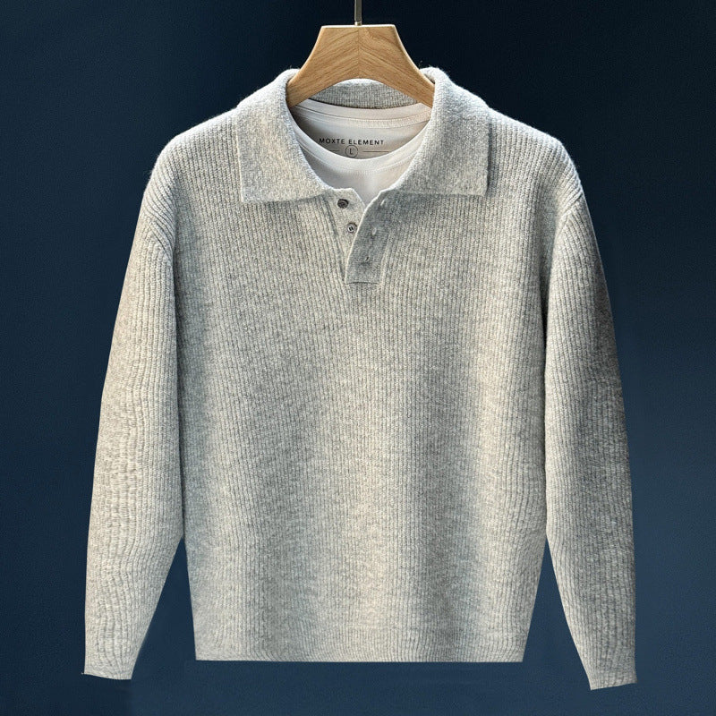 Herren Feinstrick-Polopullover mit halber Knopfleiste und legerer Oversize-Passform Shop Nory