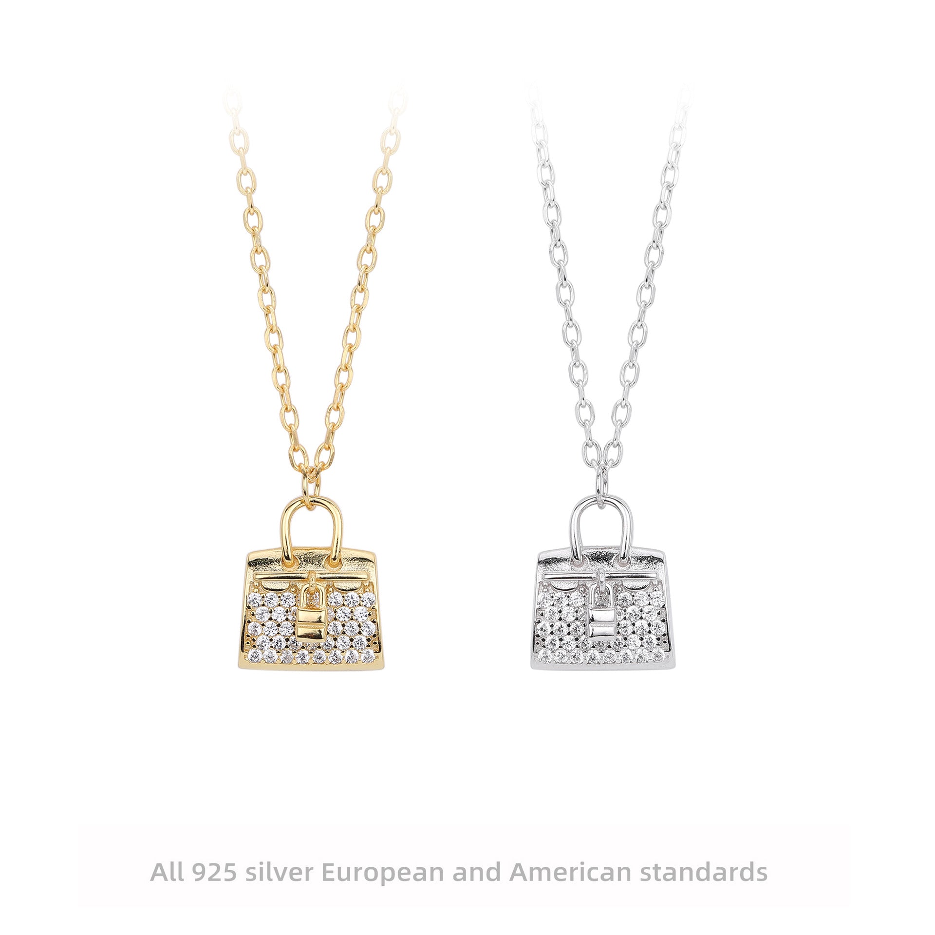 Damen Halskette mit einzigartigem Handtaschenanhänger aus hochwertigem 925 Sterling Silber und funkelnden Zirkonia Shop Nory
