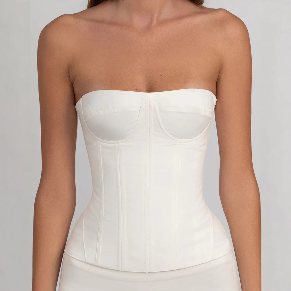 Damen figurbetontes Korsettkleid mit Rüschensaum