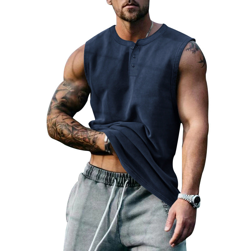 Herren ärmelloses Henley-Shirt mit Knopfleiste und weichem Baumwollmix Shopnory