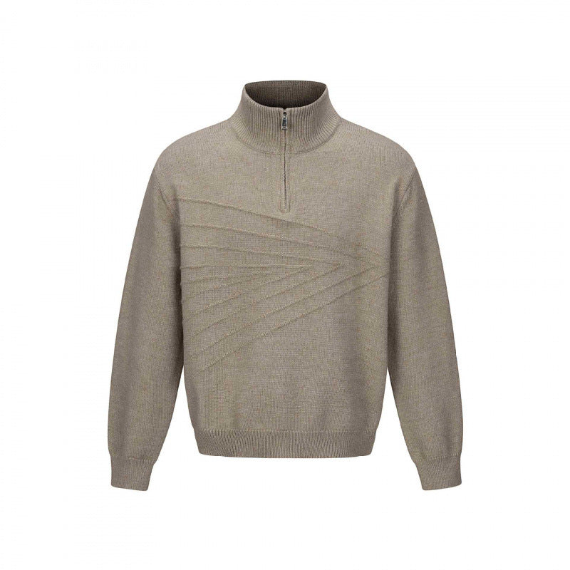 Unisex Feinstrick-Halbzipp-Pullover mit Stehkragen und diagonaler Struktur Shop Nory