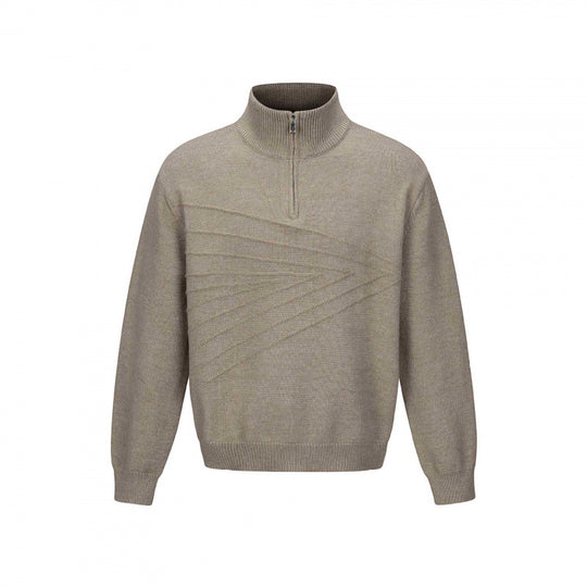 Unisex Feinstrick-Halbzipp-Pullover mit Stehkragen und diagonaler Struktur Shop Nory