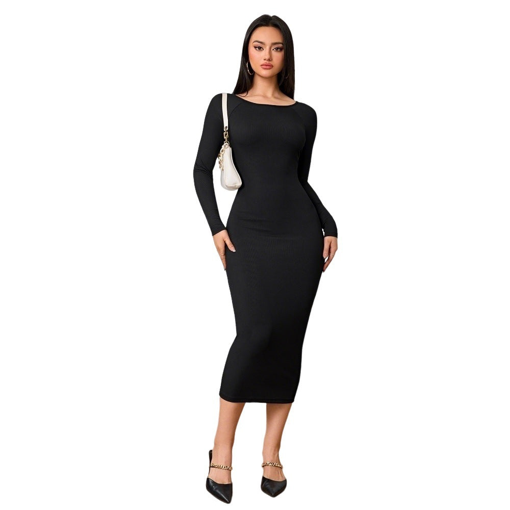 Damen figurbetontes Stretch-Midikleid mit U‑Boot‑Ausschnitt und figurformendem Rippstrick Shop Nory