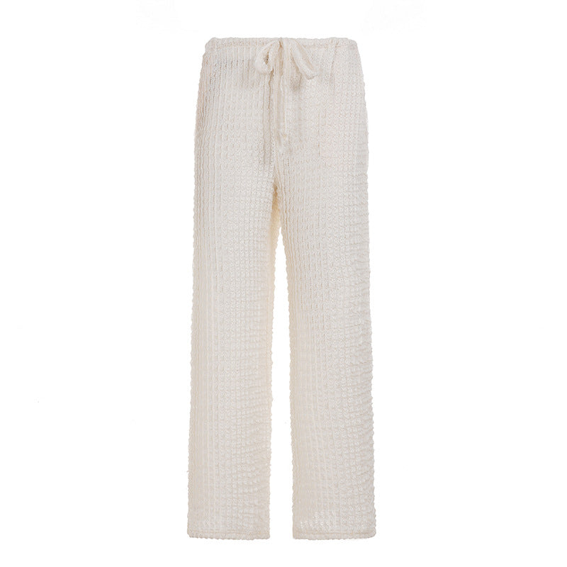 Damen nan kuschelige Strick-Loungehose mit weitem Bein, hoher Taille und Kordelzug Shop Nory