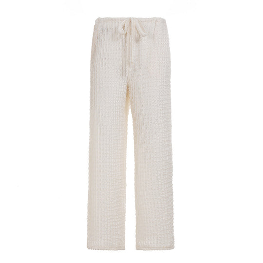Damen nan kuschelige Strick-Loungehose mit weitem Bein, hoher Taille und Kordelzug Shop Nory