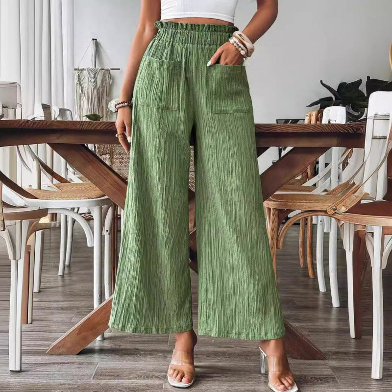 Damen luftige Palazzohose mit elastischem Bund und großen Taschen
