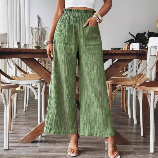 Damen luftige Palazzohose mit elastischem Bund und großen Taschen