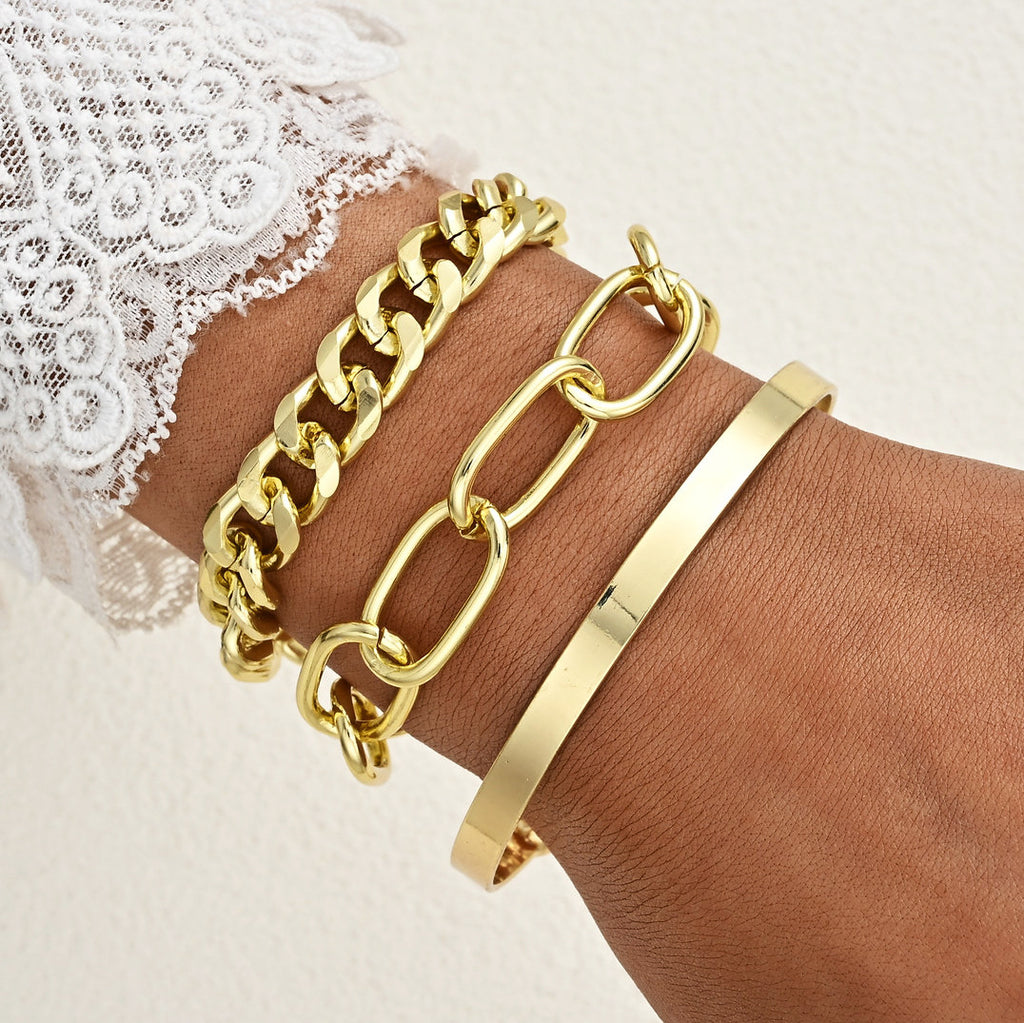 Damen vielseitiges Armreif-Set mit modernen Kettenstrukturen Shop Nory