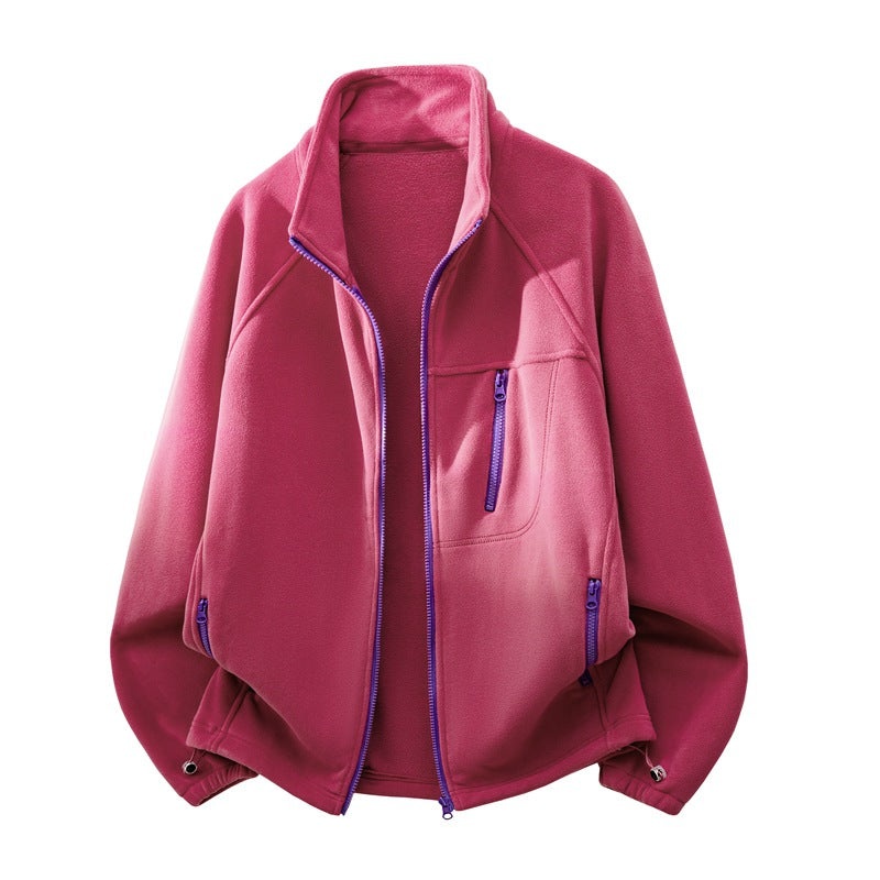 Unisex Leichte Fleecejacke mit Stehkragen, Raglanärmeln und multiplen Reißverschlusstaschen Shop Nory