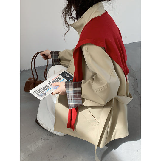 Damen Oversize Trenchcoat mit Taillengürtel und karierter Ärmelaufschlag Shop Nory