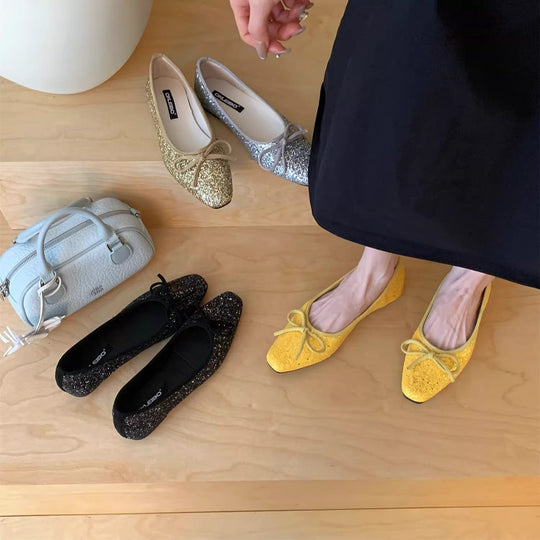 Damen Glitzernde Ballerinas mit eleganter Schleife und komfortabler Innensohle