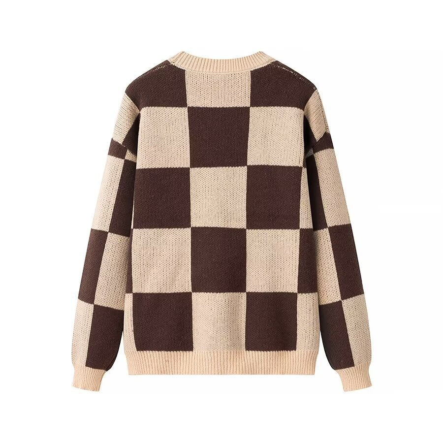 Damen Oversize-Strickpullover mit großem Karo‑Muster und geripptem Saum Shop Nory