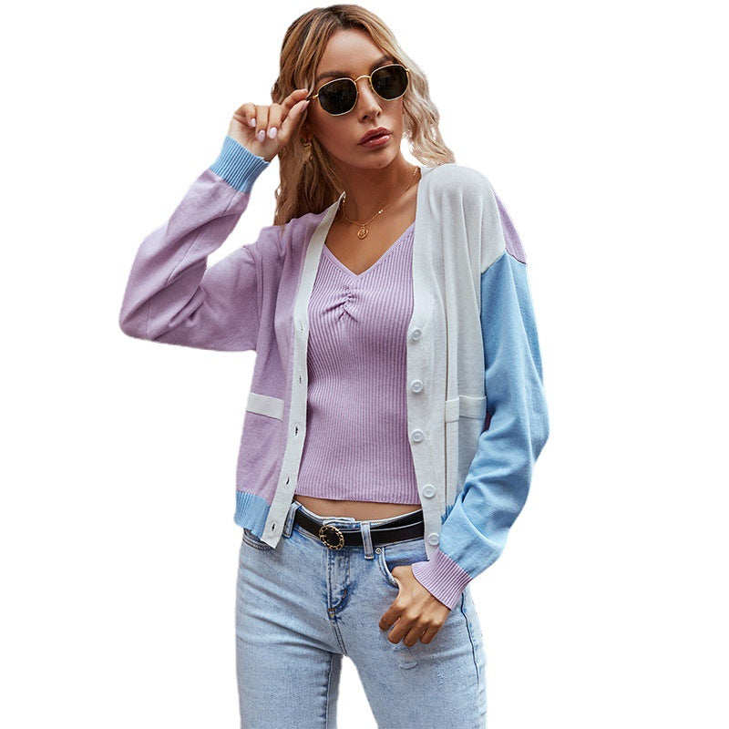 Damen Leichter Colorblock-Cardigan im Pastellmix mit V‑Ausschnitt & Knopfleiste Shop Nory